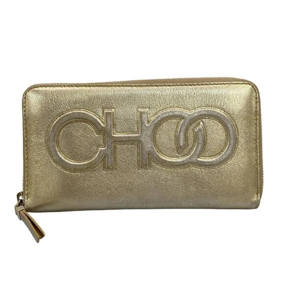 Jimmy Choo Handbags - Auth JIMMY CHOO - Gold Leather Long Wallet